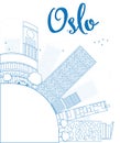 Outline Oslo Skyline with Blue Building and copy space