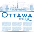 Outline Ottawa Skyline with Blue Buildings and Copy Space.