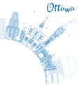 Outline Ottawa Skyline with Blue Buildings and Copy Space.