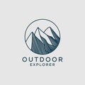 Outline outdoor explorer logo design, mountain Vector graphic illustrations with line art style