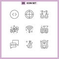 Outline Pack of 9 Universal Symbols of coffee, chat, fashion, question, answer