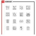 Outline Pack of 16 Universal Symbols of eat, resturant, school, program, data