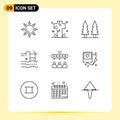 Outline Pack of 9 Universal Symbols of group, swimming, entertainment, summer, holiday