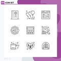 Outline Pack of 9 Universal Symbols of online, interface, page, page, accustic Royalty Free Stock Photo
