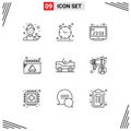 Outline Pack of 9 Universal Symbols of party, date, alert, calendar, computer time
