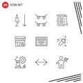 Outline Pack of 9 Universal Symbols of right, arrow, sale, note, education