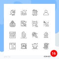 Outline Pack of 16 Universal Symbols of world, technology, alcohol, user, account