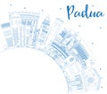 Outline Padua Italy City Skyline with Blue Buildings and Copy Space