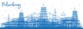 Outline Palembang Indonesia City Skyline with Blue Buildings. Palembang Cityscape with Landmarks