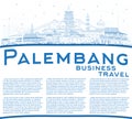 Outline Palembang Indonesia City Skyline with Blue Buildings and Copy Space