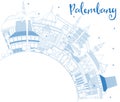 Outline Palembang Indonesia City Skyline with Blue Buildings and Copy Space