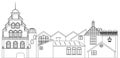 Outline panoramic view of houses. Vector contour of old town cityscape