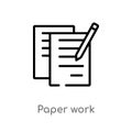 outline paper work vector icon. isolated black simple line element illustration from user interface concept. editable vector