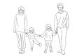 Outline of parents and kids wearing surgical mask. Concepts of take care your family.