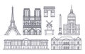 Outline paris landscape, france vector landmarks icons Royalty Free Stock Photo