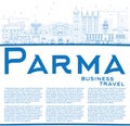 Outline Parma Skyline with Blue Buildings and Copy Space.