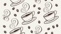 Outline Pattern of Coffee Cups, Saucers, and Beans, vector design Generative AI Royalty Free Stock Photo
