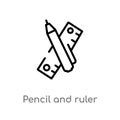 outline pencil and ruler vector icon. isolated black simple line element illustration from construction and tools concept.