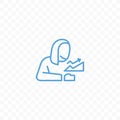 Outline person and bar chart statistics graphic icon. Woman and growing diagram with arrow vector icon