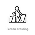 outline person crossing street on crosswalk vector icon. isolated black simple line element illustration from people concept.