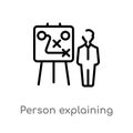 outline person explaining strategy on a board with a sketch vector icon. isolated black simple line element illustration from