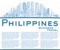 Outline Philippines City Skyline with Blue Buildings and Copy Space