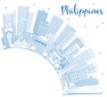 Outline Philippines City Skyline with Blue Buildings and Copy Space