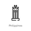 outline philippines vector icon. isolated black simple line element illustration from monuments concept. editable vector stroke