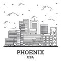 Outline Phoenix Arizona USA City Skyline with Modern Buildings Isolated on White Royalty Free Stock Photo
