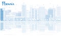 Outline Phoenix skyline with blue buildings and reflections. Royalty Free Stock Photo