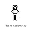 outline phone assistance vector icon. isolated black simple line element illustration from people concept. editable vector stroke Royalty Free Stock Photo