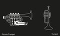 Outline piccolo trumpet and trumpet ensemble on a black background