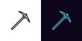 Outline pickaxe icon, with editable stroke. Linear pickaxe silhouette, crypto mining pictogram. Pickax tool