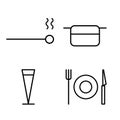 Set of dishes icons line style. Simple symbols of spoon, pan, glass, plate Royalty Free Stock Photo