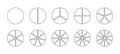 Outline pie diagram divided into sectors. Set schemes with pieces. Circular chart. Round structure graph