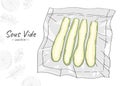 Outline pieces of zucchini in a vacuum bag isolated on a white background.