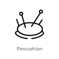 outline pincushion vector icon. isolated black simple line element illustration from sew concept. editable vector stroke Royalty Free Stock Photo