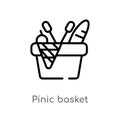 outline pinic basket vector icon. isolated black simple line element illustration from summer concept. editable vector stroke