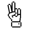 Outline pixelated hand with peace and love symbol