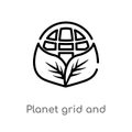 outline planet grid and a leaf vector icon. isolated black simple line element illustration from signs concept. editable vector