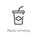 outline plastic drinking cup vector icon. isolated black simple line element illustration from food concept. editable vector Royalty Free Stock Photo