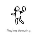 outline playing throwing the ball in his hand vector icon. isolated black simple line element illustration from american football Royalty Free Stock Photo