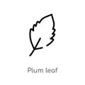 outline plum leaf vector icon. isolated black simple line element illustration from nature concept. editable vector stroke plum