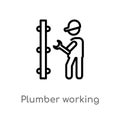 outline plumber working vector icon. isolated black simple line element illustration from people concept. editable vector stroke