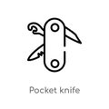 outline pocket knife vector icon. isolated black simple line element illustration from camping concept. editable vector stroke Royalty Free Stock Photo
