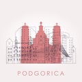 Outline Podgorica skyline with landmarks.