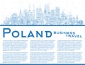 Outline Poland City Skyline with Blue Buildings and copy space. Concept with Modern Architecture. Poland Cityscape with Landmarks