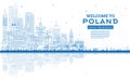 Outline Poland City Skyline with Blue Buildings and Reflections