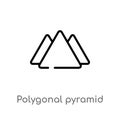 outline polygonal pyramid of triangles vector icon. isolated black simple line element illustration from geometry concept.