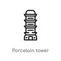 outline porcelain tower of nanjing vector icon. isolated black simple line element illustration from buildings concept. editable